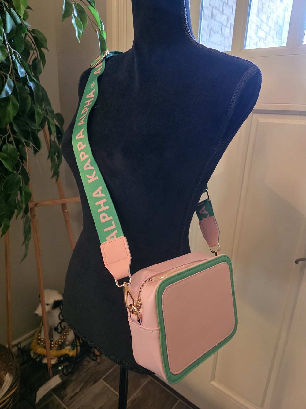 Pink Sturdy Satchel/Crossbody Colorblock Bag with AKA (Alpha Kappa Alpha) Strap